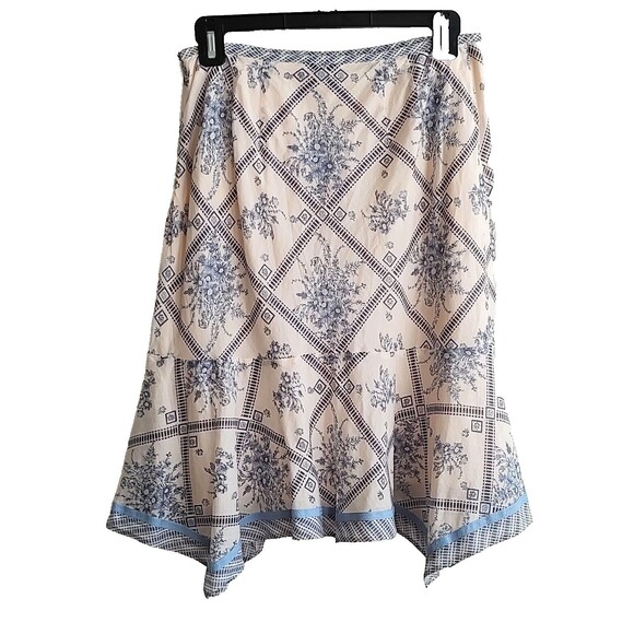 Loft Skirt Cream Blue Floral Handkerchief Plaid Hem - Picture 3 of 6